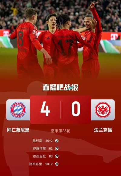 德甲焦点：拜仁4-0横扫法兰克福，强势领跑积分榜