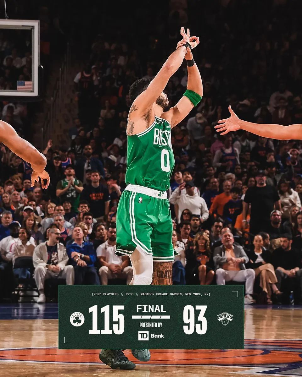 NBA｜凯尔特人115-93大胜尼克斯，系列赛追至1-2，双探花41+15+12，普理查德23分  第3张